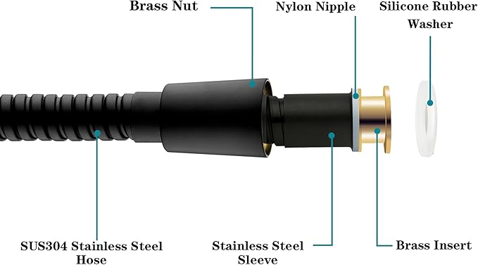 BRIGHT SHOWERS Extra Long Shower Hose 118 Inch, Stainless Steel Handheld Shower Hose with Brass Connectors, Anti-Kink, Leak-Proof, Easy to Install, Fits Most Shower Heads, Matte Black