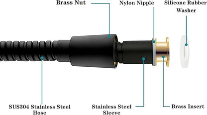 BRIGHT SHOWERS Extra Long Shower Hose 118 Inch, Stainless Steel Handheld Shower Hose with Brass Connectors, Anti-Kink, Leak-Proof, Easy to Install, Fits Most Shower Heads, Matte Black