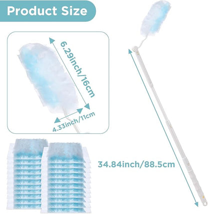 60 Count Duster Refills, 360° Heavy Duty Dusters Kit Disposable Microfibre Dusters with Extendable Handle Multi Surface Duster for Cleaning Furniture Blind Ceiling Fan Home