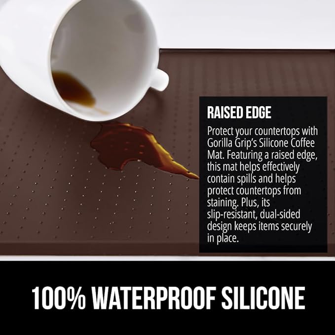 GORILLA GRIP Silicone Coffee Mat, Espresso Machine Bar Accessories, Keep Kitchen Counters Clean, Stays in Place, Waterproof and Heat Resistant Dish Drying Mats, Home Decor Essentials, 10x14, Brown