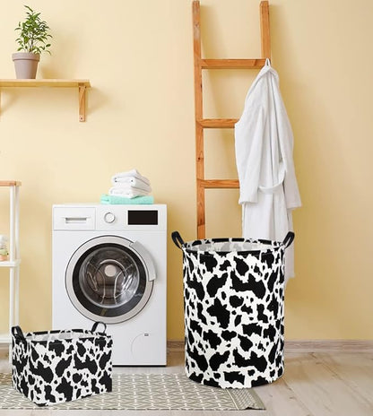 Cow Print Laundry Basket Baby Nursery Clothes Hamper Collapsible Toy Storage Bin Organizer with Handles for Kids,Boys and Girls Room Decor(Cow)