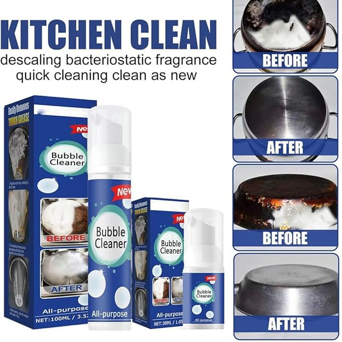 All-Purpose Rinse-Free Cleaning Spray, Upgraded Bubble Cleaner Foam Spray, Highly Effective Oil Breakdown Foaming Spray, Stain Remover for Stubborn Grease, Grime Kitchen and Other Stains (2Pcs)