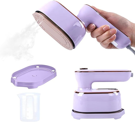 1000W Travel Steamer for Clothes, Portable 2-in-1 Handheld Steamer & Iron, 20s Fast Heat-Up, Sharp-Corner Detail Panel, Foldable 180° Handle, Compact for Home & Travel (Grape Purple)