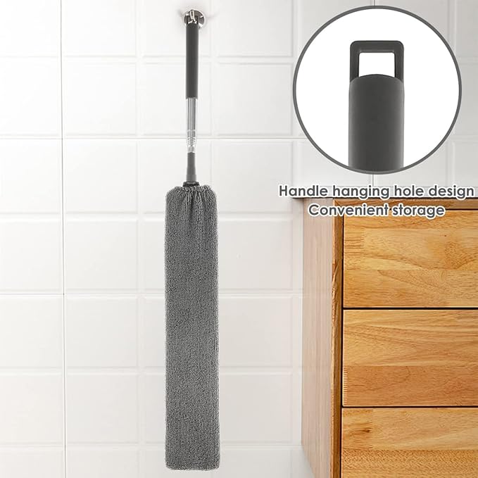 Gap Dust Cleaner Retractable Microfiber Gap Dust Brush Flexible Long Flat Gap Duster with Extendable Pole and Cloth Cover for Sofa Bed Furniture Bottom Ceiling Fan Blinds(Grey)