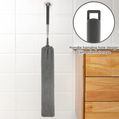 Gap Dust Cleaner Retractable Microfiber Gap Dust Brush Flexible Long Flat Gap Duster with Extendable Pole and Cloth Cover for Sofa Bed Furniture Bottom Ceiling Fan Blinds(Grey)