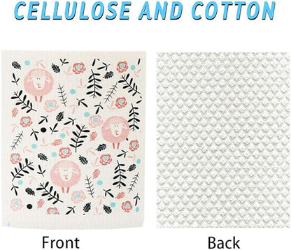 Swedish Dishcloth Reusable Kitchen Dish Towels Absorben and Fast Dry Cleaning Cloths Set of 4 No Odor Wipes (Sheep)