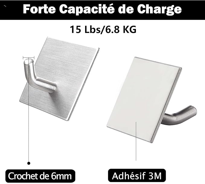 FOMANSH Heavy Duty Adhesive Hooks, Stick on Wall Adhesive Hangers, Strong Stainless Steel Holder, Self Adhesive Hooks for Kitchen Bathroom Home Door Towel Coat Key Robe 4 Packs Silver