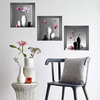 3D Wall Stickers DIY Flower Wall Decal Removable Waterproof Wall Art Decor for Bedroom Living Room Offices Home Decoration (Vase Orchid)