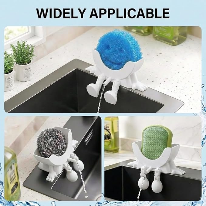 Creative Hanging Sponge Holder with Drainage/Traceless Glue, 3D Printing Countertop Funny Sponge Holders for Kitchen Sink, Keeps Your Sponge Dry & Smiling, for Scrub Daddy Holder (1, White)
