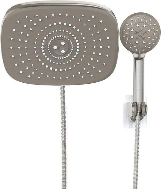 Veken 10'' Rain Shower Head with Handheld, High Pressure Rainfall Showerhead Combo with 5 Handheld Water Spray Modes for Bathroom Accessories, Home Decor, Detachable Dual Shower Heads, Brushed Nickel