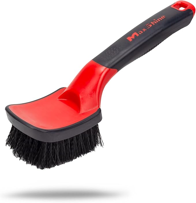 Maxshine Universal Soft Grip Heavy Duty Brush | Ergonomic Short Handle, Anti-Slip Grip, Scratch-Resistant Bumper | Stiff Bristles for Tires, Carpets & Tough Surfaces | Auto, Boat & Marine Detailing