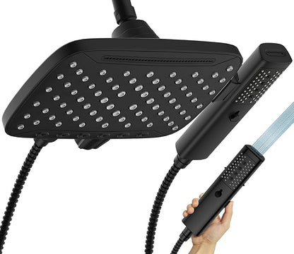 JDO High Pressure Shower Head, 7 Spray Modes Rain Shower Heads with Handheld Spray Combo,Dual Showerhead with 10 Inch Rainfall Spray, Detachable Hand Held Shower, Stainless Steel Hose, Power Wash