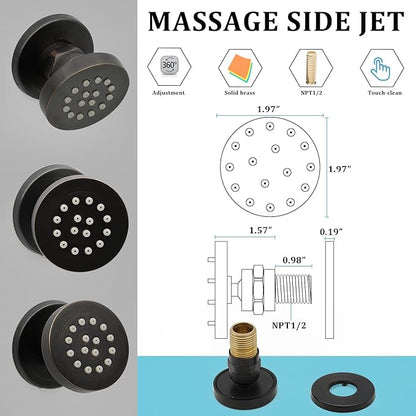 HOMEDEC 2inch Round Shower Body Spray Jets, Brass Showerhead Shower Jets Massage Spa Body Sprays Shower Nozzle Wall Mount, 4PCS, Oil Rubbed Bronze