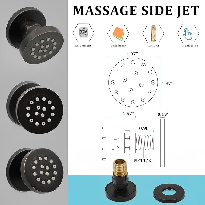 HOMEDEC 2inch Round Brass Showerhead Shower Jet Massage Spa Body Sprays Jets Wall Mount, 6pcs,Oil Rubbed Bronze