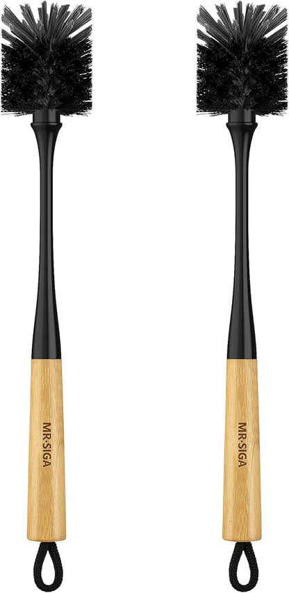 MR.SIGA Water Bottle Brush, Long Handle Bottle Brush for Water Glasses, Baby Bottles, Sports Bottles Cleaning, Black, 2 Pack