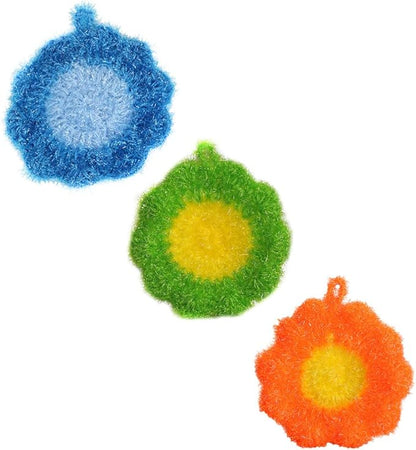 Yardwe Cleaning Towels 3Pcs Dish Scrubber Sponge Flower Shape Scouring Pad Non- Scratch Scrub Dishwashing Sponge Kitchen Scrubbing Sponge for Kitchen Cleaning Supplies Multi Function Cleaning Brush