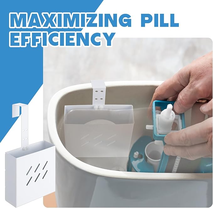 Honeydak 2 Pcs Large Size 4.33 x 4.33 x 1.38 Inch Stainless Steel Toilet Tank Cleaning Tablet Holder with Adjustable Hook to Hang Toilet Cleaner Box (White)