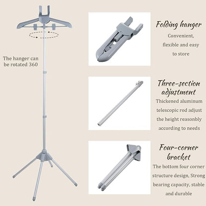 Adjustable Garment Steamer Rack with Garment Ironing Glove, Portable Foldable Clothes Steamer Stand Hanger Handheld Hanging Ironing Stand for Dresses Pants Shirts (32-63 Inch)