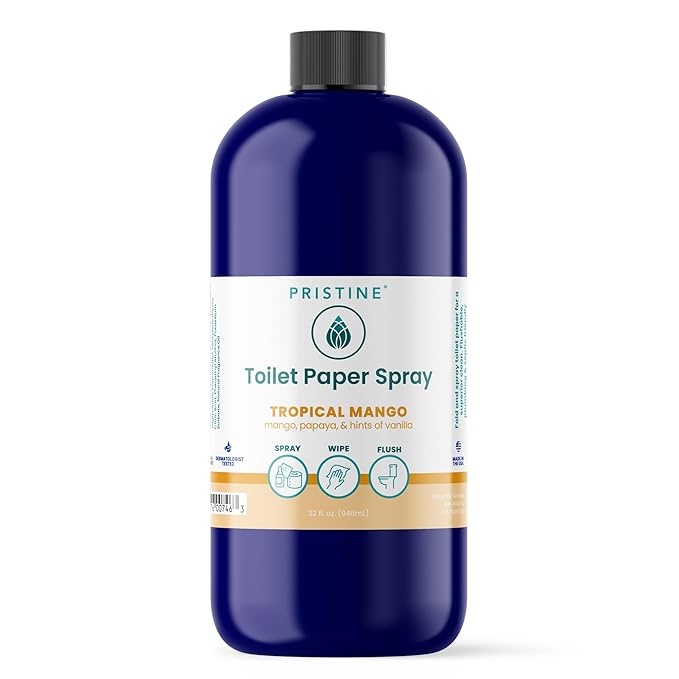 PRISTINE Toilet Paper Spray - As Seen on Shark Tank, More Natural Personal Cleansing Wipes & Flushable Wet Wipes Alternative, Spray Toilet Paper to Create Flushable Wipe, Tropical Mango, 32 fl oz