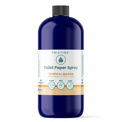 PRISTINE Toilet Paper Spray - As Seen on Shark Tank, More Natural Personal Cleansing Wipes & Flushable Wet Wipes Alternative, Spray Toilet Paper to Create Flushable Wipe, Tropical Mango, 32 fl oz