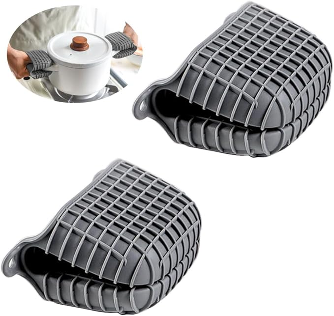 2 Pack Silicone Oven Mitts for Cooking, Heat Resistant Oven Mitt Set, Flexible Oven Gloves, Mini Oven Mitts Set with Non-Slip & Grip Heat Kitchen Mitt for Kitchen Cooking Baking (Grey)