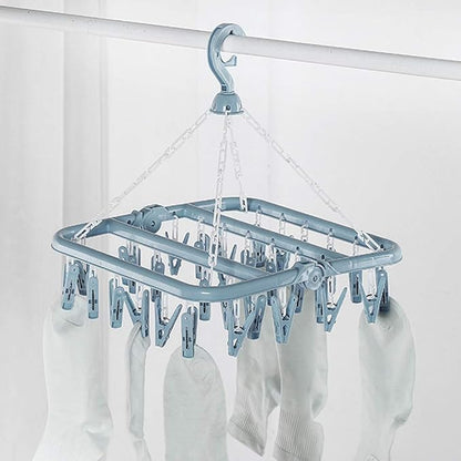 Clip and Drip Hanger Clothes Hanger Drying Rack 32 Clips (Light Blue)