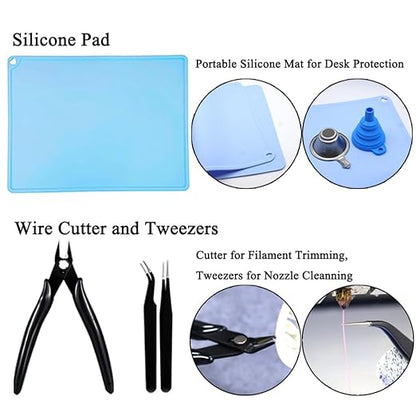46PCS 3D Printer Accessories, Resin 3D Printer Post-Processing Tool Set with Silicone Mat, Gloves, Resin Funnels, Cleaning and Removal Tool for SLA/DLP Printing