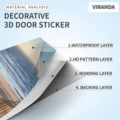 3D Peel and Stick Murals - Wooden Stairs Wallpaper Removable PVC Waterproof Door Poster for Bedroom Living Room 37.4 x 78.7 inch