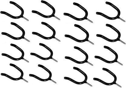 ALAZCO 16 Black Vinyl Coated Steel Wall Mount Screw-in Heavy Duty Tool Holders 4” Utility U-Hooks for Garage Workshop Storage Hang Shovels Rakes Brooms Garden Tools Sports Equipment Tennis Racket