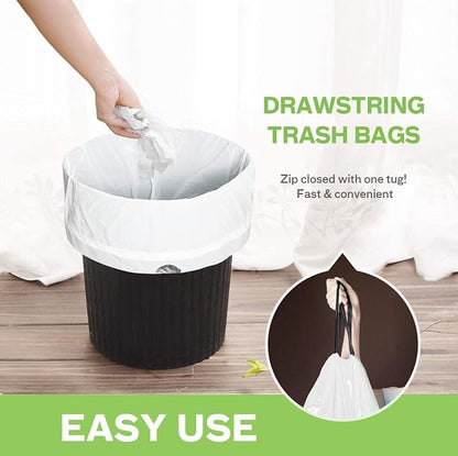 4 Gallon 140 Counts Strong Drawstring Trash Bags Garbage Bags by Teivio, Bathroom Trash Can Bin Liners, Small Plastic Bags for home office kitchen, White