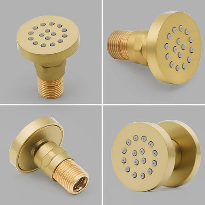 Brass Round Shower Body Spray Jets 4 Pack, HOMEDEC Spa Massage Nozzle 2inch Rain Showerhead Wall Mount Rainfall Shower Head Sprayer, Brushed Gold