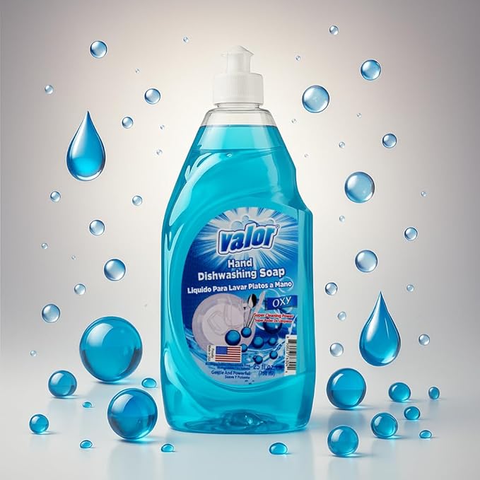 Valor Dishwashing Liquid, 25 fl oz – Dish Soap for Kitchen & Bathroom, Grease-Fighting, Gentle on Hands, Fast Rinse, Eco-Friendly Biodegradable Formula (25.5 oz (Pack of 3), Oxy Power)