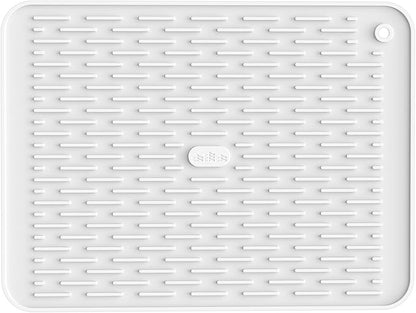 ME.FAN Silicone Dish Drying Mat for Kitchen Counter, Dish Drying Pad for Sink, Refrigerator or Drawer, Countertop Protection Pad M - 16''×12'' - White