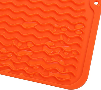 MicoYang Silicone Dish Drying Mat for Multiple Usage,Easy clean,Eco-friendly,Heat-resistant Silicone Mat for Kitchen Counter or Sink,Refrigerator or drawer liner Orange L 16 inches x 12 inches