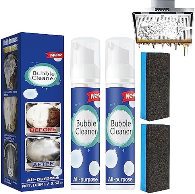 2PCS Bubble Cleaner Foam, Foaming Heavy Oil Stain Cleaner, Stubborn Grease & Grime wipe Spray, All Purpose Cleaning for Kitchen and Other Stains