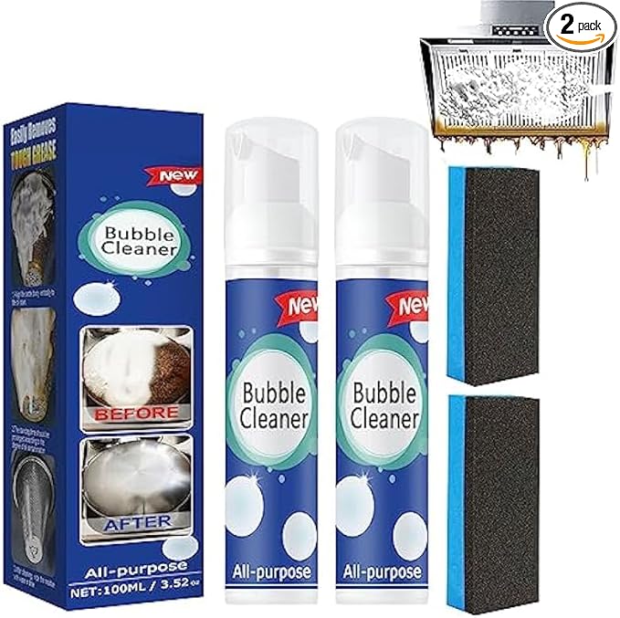 2PCS Bubble Cleaner Foam, Foaming Heavy Oil Stain Cleaner, Stubborn Grease & Grime wipe Spray, All Purpose Cleaning for Kitchen and Other Stains
