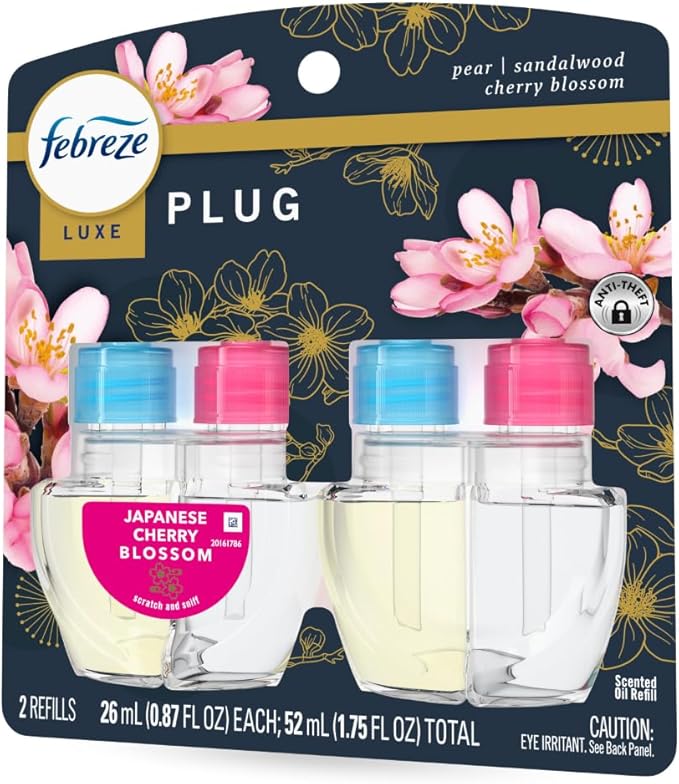 Febreze Plug In Air Freshener, Odor-Fighting Scented Oil Refill, Japanese Cherry Blossom, 2 Refill