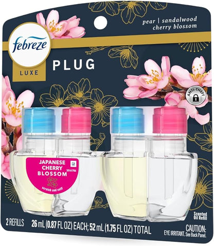 Febreze Plug In Air Freshener, Odor-Fighting Scented Oil Refill, Japanese Cherry Blossom, 2 Refill