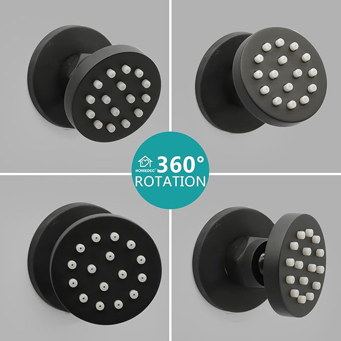 HOMEDEC 2inch Round Brass Shower Spa Massage Body Spray Wall Jets Showerhead Can Swivel, 6pcs, Matte Balck