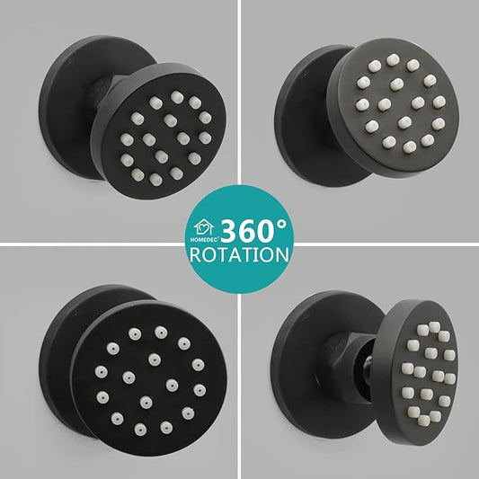 HOMEDEC 2inch Round Brass Shower Spa Massage Body Spray Wall Jets Showerhead Can Swivel, 6pcs, Matte Balck