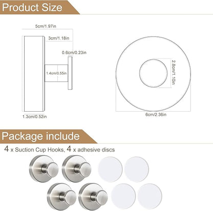 ZESLMG Nickel Suction Cup Hooks for Glass Window, Silver Shower Hook for Inside Shower, Removable Towel Hooks for Bathroom Kitchen Wall Glass Door, Wreaths Loofah Suction Hook for Hanging, 4 Pack