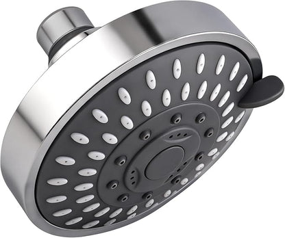High Pressure Shower Head - Adjustable Bathroom Fixed Rain Showerhead with Swivel Brass Ball Joint, Self-cleaning Nozzles (5-Mode, 4 Inch Chrome)