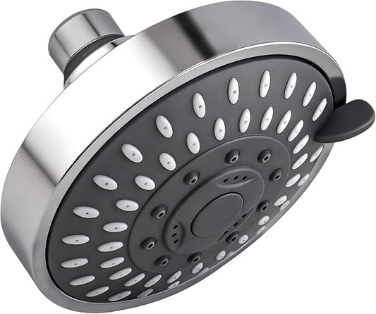 High Pressure Shower Head - Adjustable Bathroom Fixed Rain Showerhead with Swivel Brass Ball Joint, Self-cleaning Nozzles (5-Mode, 4 Inch Chrome)