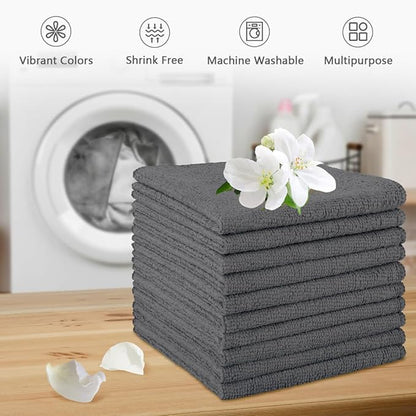Orighty Washcloths Towels Set 10 Pack, Highly Absorbent and Soft Feel Microfiber Face Cloths, Multi-Purpose Wash Cloths & Hand Towels for Bathroom, Hotel, Spa, and Gym, 11.5x11.5 Inch, Grey