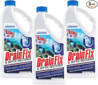 Drainfix & Septic Restorer 32 Oz Septic Tank Treatment | Drainfield Treatment | Septic Safe Drain Cleaner | Enzyme Drain Cleaner | Septic Cleaner | Exxon Valdez Patented - 3 Pack