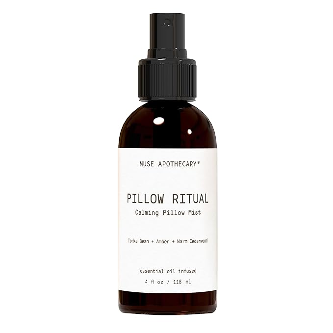 Muse Apothecary Pillow Ritual - Aromatic, Calming and Relaxing Pillow Mist, Linen and Fabric Spray - Infused with Natural Aromatherapy Essential Oils - 4 oz, Tonka Bean + Amber + Warm Cedarwood