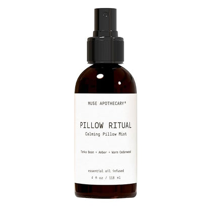 Muse Apothecary Pillow Ritual - Aromatic, Calming and Relaxing Pillow Mist, Linen and Fabric Spray - Infused with Natural Aromatherapy Essential Oils - 4 oz, Tonka Bean + Amber + Warm Cedarwood