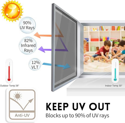 KESPEN Window Film One Way Daytime Privacy Static Cling Heat Control Glass Window Tint Mirror House Film, Black-Silver, 47.2 Inch X 6.5 Feet