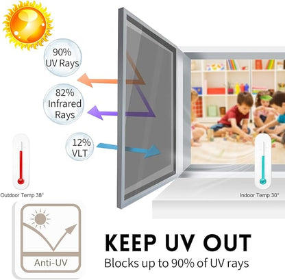 KESPEN Window Film One Way Daytime Privacy Static Cling Sun Blocking Anti UV Reflective Window Tint for Home and Office, Black-Silver, 23.6 Inch X 13.1 Feet