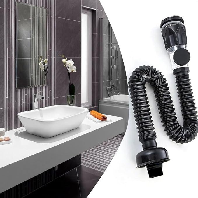 Bathroom Sink Drain Kit, Flexible P-Trap Sink Drain Pipe with Pop Up Stopper, Bathroom Sink Pipe Replacement Kit for 1-1/4'' & 1-1/2'' Holes, Anti-Clogging Stopper